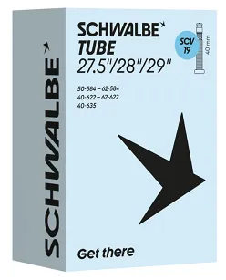 Dętka Schwalbe Standard SCV19 (Clik Valve) – 27,5″ / 28″ / 29″, szer. 40–62 mm (1.5″–2.4″), zawór 40 mm, 220g