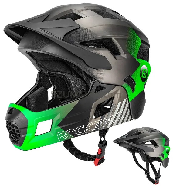 Kask młodzieżowy z odpinaną szczęką Rockbros TS-61 - black-ti-green