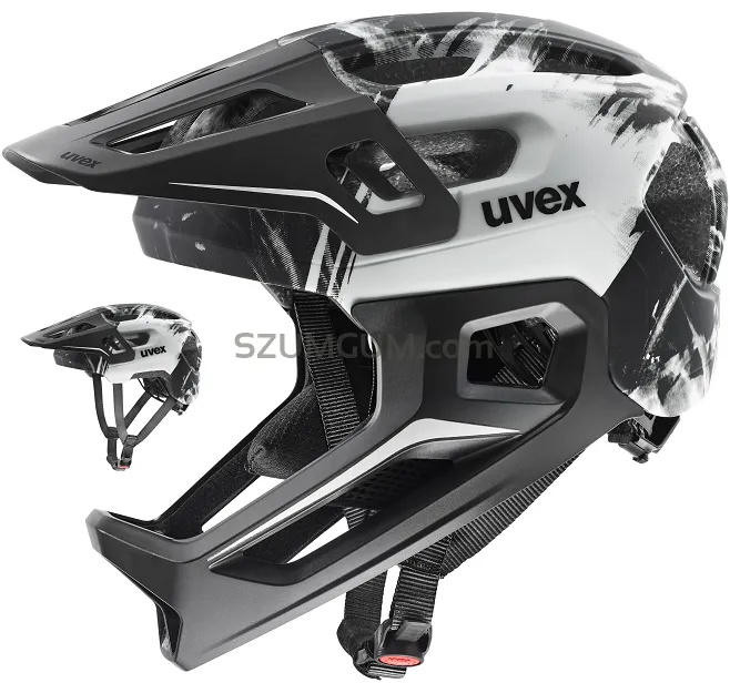 Kask dziecięcy Uvex React jr. fullface, ze zdejmowaną szczęką - black-white matt