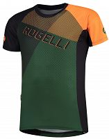 Luźna koszulka rowerowa MTB Rogelli ADVENTURE 2.0 z krótkim rękawem i boczną kieszenią, khaki-pomarańczowo-czarna