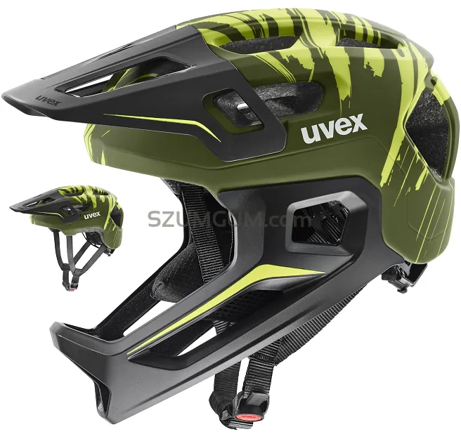 Kask dziecięcy Uvex React jr. fullface, ze zdejmowaną szczęką - dark olive matt