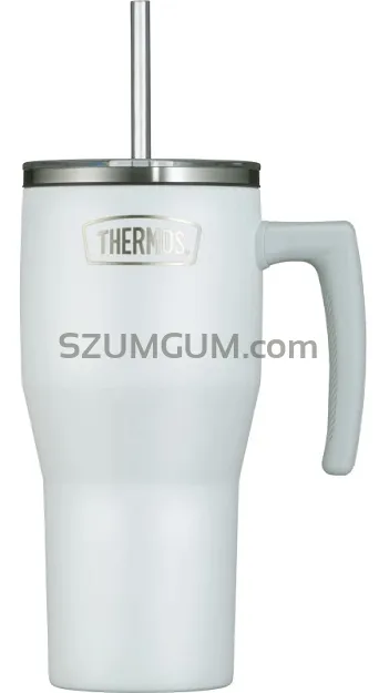 Termokubek Thermos Refreshing 0,85 L - z uchwytem i słomką - matowo biały