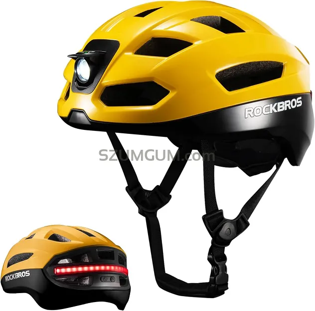 Inteligętny kask Rockbros ZK-031 yellow – zdalnie sterowane oświetlenie i kierunkowskazy