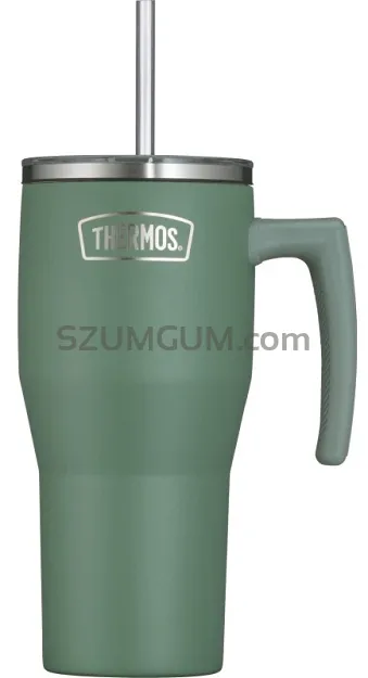Termokubek Thermos Refreshing 0,85 L - z uchwytem i słomką - matowo zielony