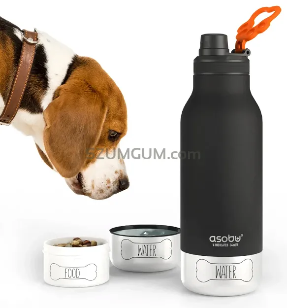 Asobu Buddy Bottle - butelka termiczna z miską na wodę i karmę - black