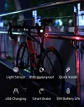 Lampka rowerowa tylna Rockbros Samuraj Q3 tylna z inteligentnym systemem stop - 8