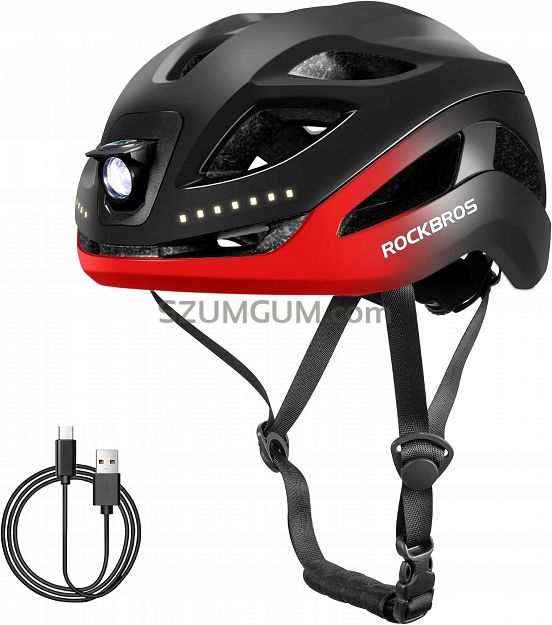 Kask rowerowy Rockbros ZK-077 z zintegrowanym oświetleniem 360°, black red