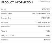 Regulowany wieszak rowerowy Rockbros BN-W045 - 13