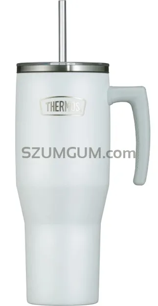 Duży termokubek Thermos Refreshing 1,1 L - z uchwytem i słomką - matowo biały