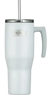 Duży termokubek Thermos Refreshing 1,1 L - z uchwytem i słomką - matowo biały