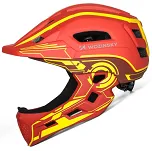 Kask rowerowy fullface dziecięcy Wozinsky z zdejmowaną szczęką i tylną lampką USB 52-56 cm - czerwono-żółty - 5