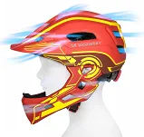 Kask rowerowy fullface dziecięcy Wozinsky z zdejmowaną szczęką i tylną lampką USB 52-56 cm - czerwono-żółty - 6