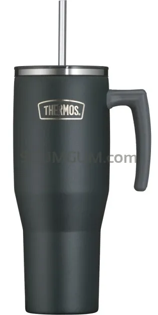 Duży termokubek Thermos Refreshing 1,1 L - z uchwytem i słomką - matowo czarny