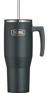 Duży termokubek Thermos Refreshing 1,1 L - z uchwytem i słomką - matowo czarny