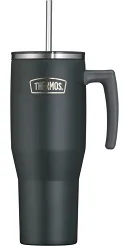 Duży termokubek Thermos Refreshing 1,1 L - z uchwytem i słomką - matowo czarny