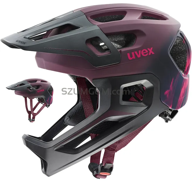 Kask dziecięcy Uvex React jr. fullface, ze zdejmowaną szczęką - cranberry matt