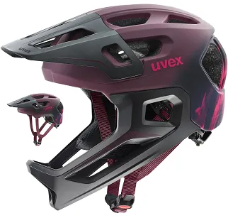 Kask dziecięcy Uvex React jr. fullface, ze zdejmowaną szczęką - cranberry matt