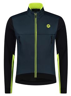 Ultralekka kurtka rowerowa Rogelli CADENCE bez ocieplenia, ciemnoniebiesko-czarno-odblaskowo żółta