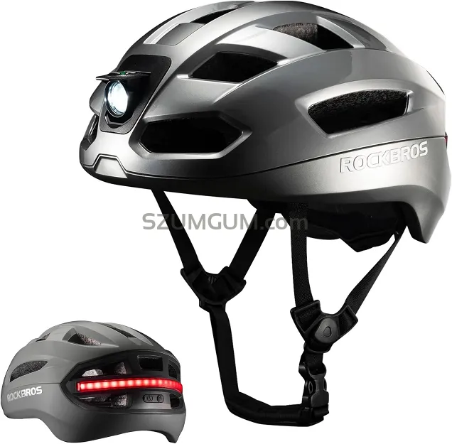 Inteligętny kask Rockbros ZK-031 titanium – zdalnie sterowane oświetlenie i kierunkowskazy