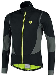 Softshellowa kurtka rowerowa Rogelli BRAVE z oddychającymi panelami, czarno-szaro-odblaskowo żółta roz. M