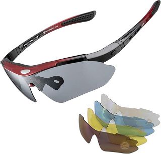 Okulary sportowe Rockbros 10001 polaryzujące - czarno-czerwone - wymienne szkła - ramki optyczne