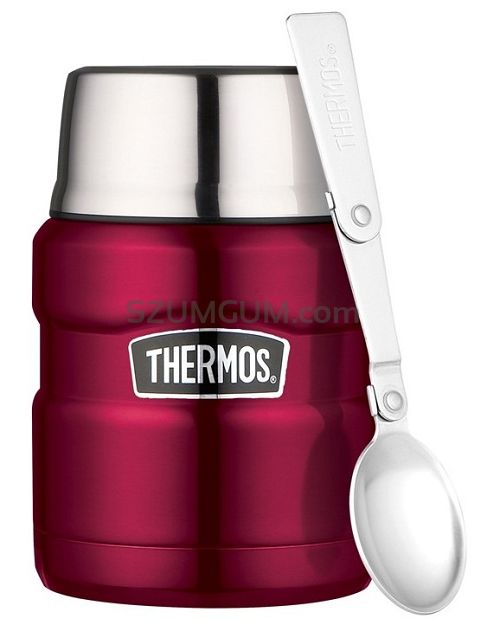 Oryginalny Termos obiadowy  na jedzenie z łyżką Thermos King 470ml, malinowy