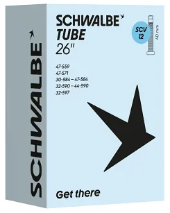 Dętka Schwalbe Standard SCV12 (Clik Valve) – 26″ / 27,5″, 30–47 mm (1.2″–1.85″), zawór 40 mm, 140g