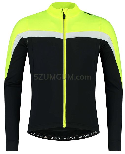 Ocieplana bluza rowerowa Rogelli COURSE, czarno-odblaskowo żółto-biała- XL