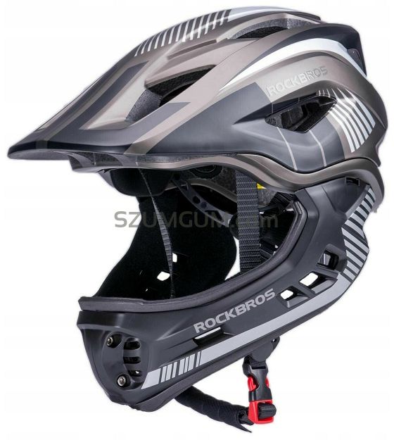 Kask rowerowy Rockbros TT-32SBTG dziecięcy z odpinaną szczęką - S(48-54 cm) / M(54-58 cm) - czarno-szary