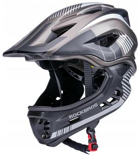 Kask rowerowy Rockbros TT-32SBTG dziecięcy z odpinaną szczęką - S(48-54 cm) / M(54-58 cm) - czarno-szary