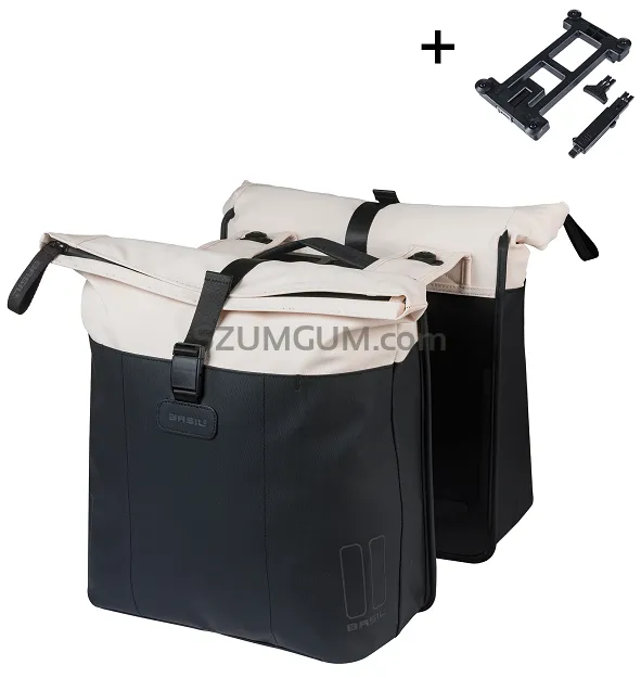 Torba miejska Basil Vive - Double Pannier Bag MIK - 28-35L - off-white/black