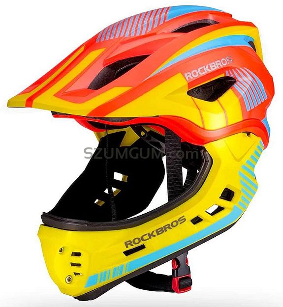 Kask rowerowy Rockbros TT-32SOYB dziecięcy z odpinaną szczęką - S (48-54 cm) / M (54-58 cm) - żółto-pomarańczowy