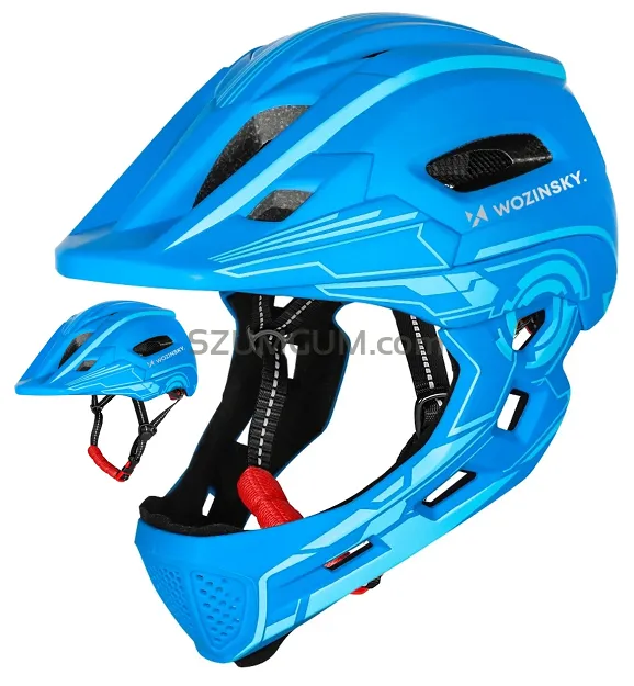 Kask rowerowy fullface dziecięcy Wozinsky z zdejmowaną szczęką i tylną lampką USB 52-56 cm - niebieski