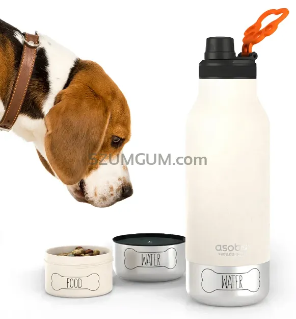 Asobu Buddy Bottle - butelka termiczna z miską na wodę i karmę - white