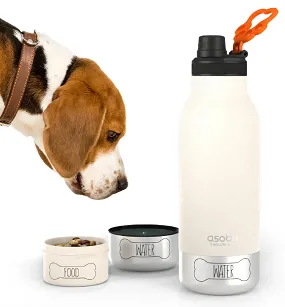 Asobu Buddy Bottle - butelka termiczna z miską na wodę i karmę - white