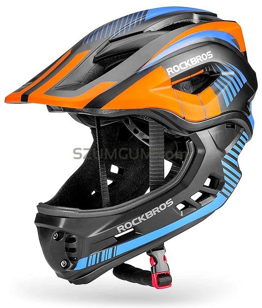 Kask rowerowy Rockbros TT-32SOBL dziecięcy/młodzieżowy z odpinaną szczęką - S(48-54 cm) - M(54-58) - czarno-pomarańczowy