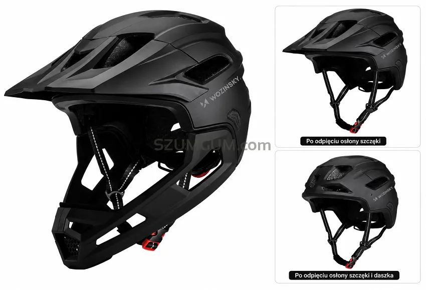 Kask rowerowy fullface Wozinsky z odpinanym daszkiem i sczęką - 57-62 cm - czarny