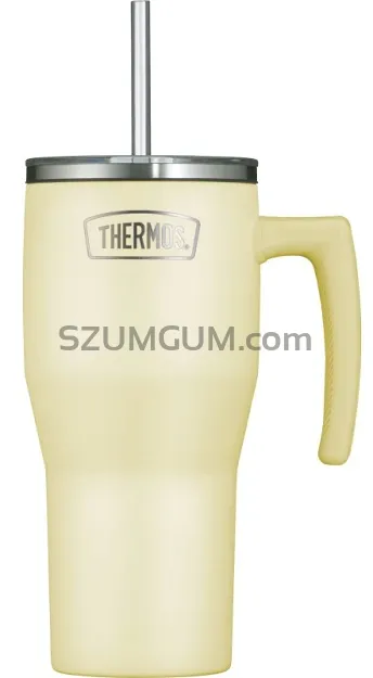 Termokubek Thermos Refreshing 0,85 L - z uchwytem i słomką - matowo waniliowy