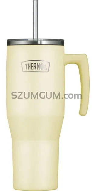 Duży termokubek Thermos Refreshing 1,1 L - z uchwytem i słomką - matowo waniliowy