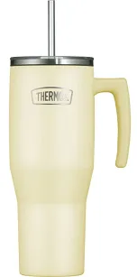 Duży termokubek Thermos Refreshing 1,1 L - z uchwytem i słomką - matowo waniliowy