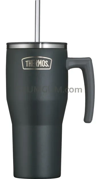 Termokubek Thermos Refreshing 0,85 L - z uchwytem i słomką - matowo czarny