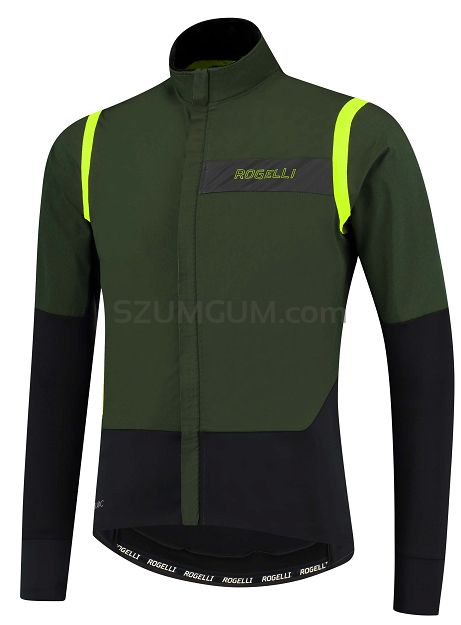 Ultralekka kurtka rowerowa Rogelli INFINITE bez ocieplenia, khaki-czarno-odblaskowo żółta L