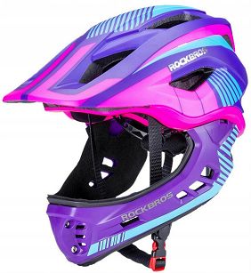 Kask rowerowy Rockbros TT-32SBPP dziecięcy z odpinaną szczęką - S (48-54 cm) / M (54-58 cm) - fioletowo-różowy