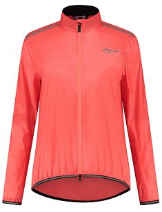 Damska kurtka przeciwdeszczowa na rower Rogelli ESSENTIAL z podklejanymi szwami i elementami odblaskowymi, koralowa