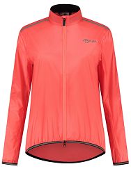 Damska kurtka przeciwdeszczowa na rower Rogelli ESSENTIAL z podklejanymi szwami i elementami odblaskowymi, koralowa