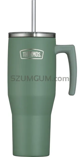 Duży termokubek Thermos Refreshing 1,1 L - z uchwytem i słomką - matowo zielony