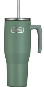 Duży termokubek Thermos Refreshing 1,1 L - z uchwytem i słomką - matowo zielony