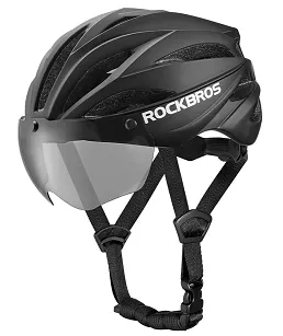 Kask rowerowy Rockbros z szybką, odpinane okulary UV