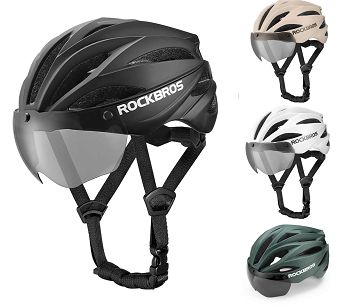 Kask rowerowy Rockbros z szybką, odpinane okulary UV